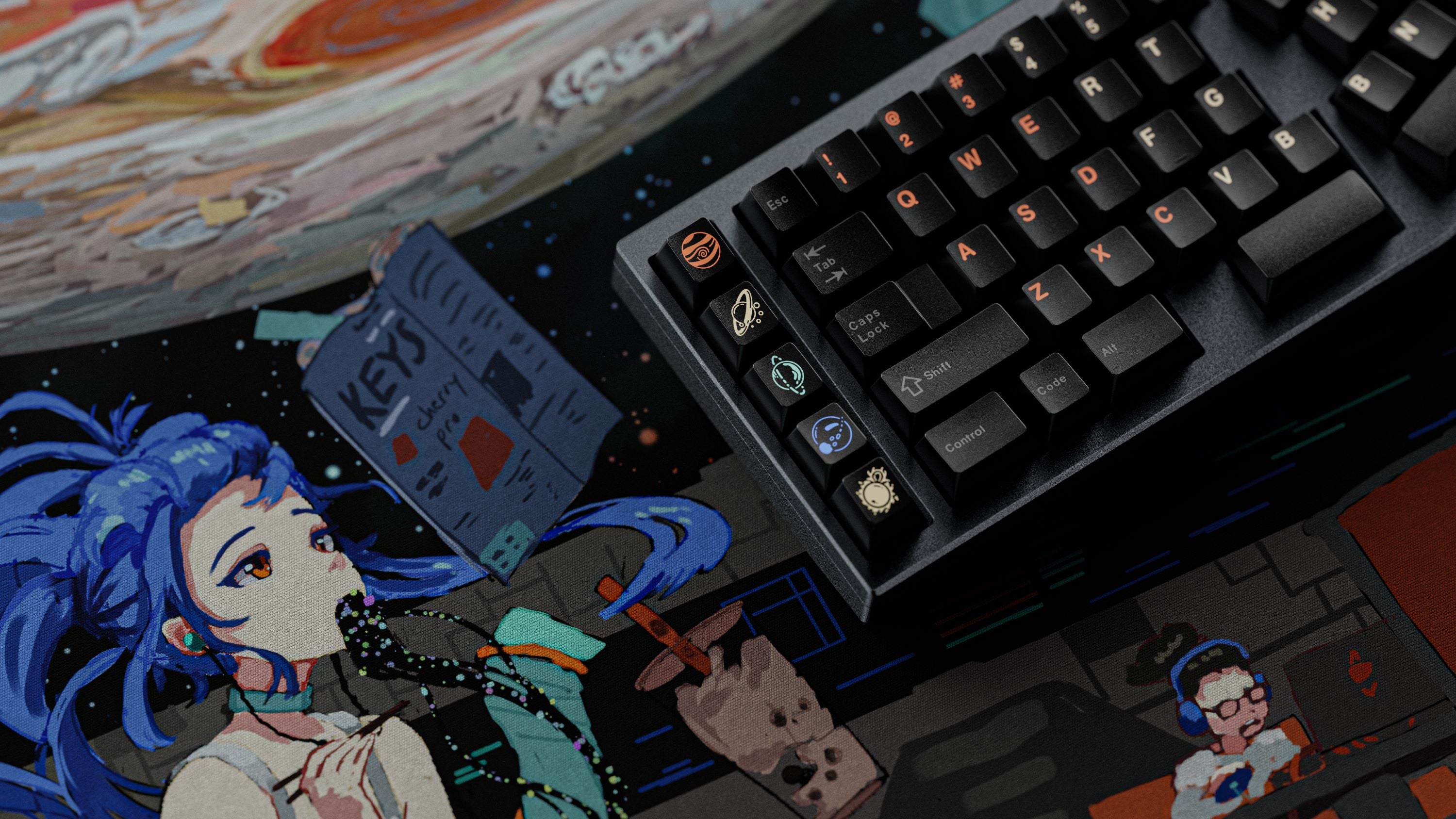 Detailed view of KKB Outer Bounds Deskmat Deskpad