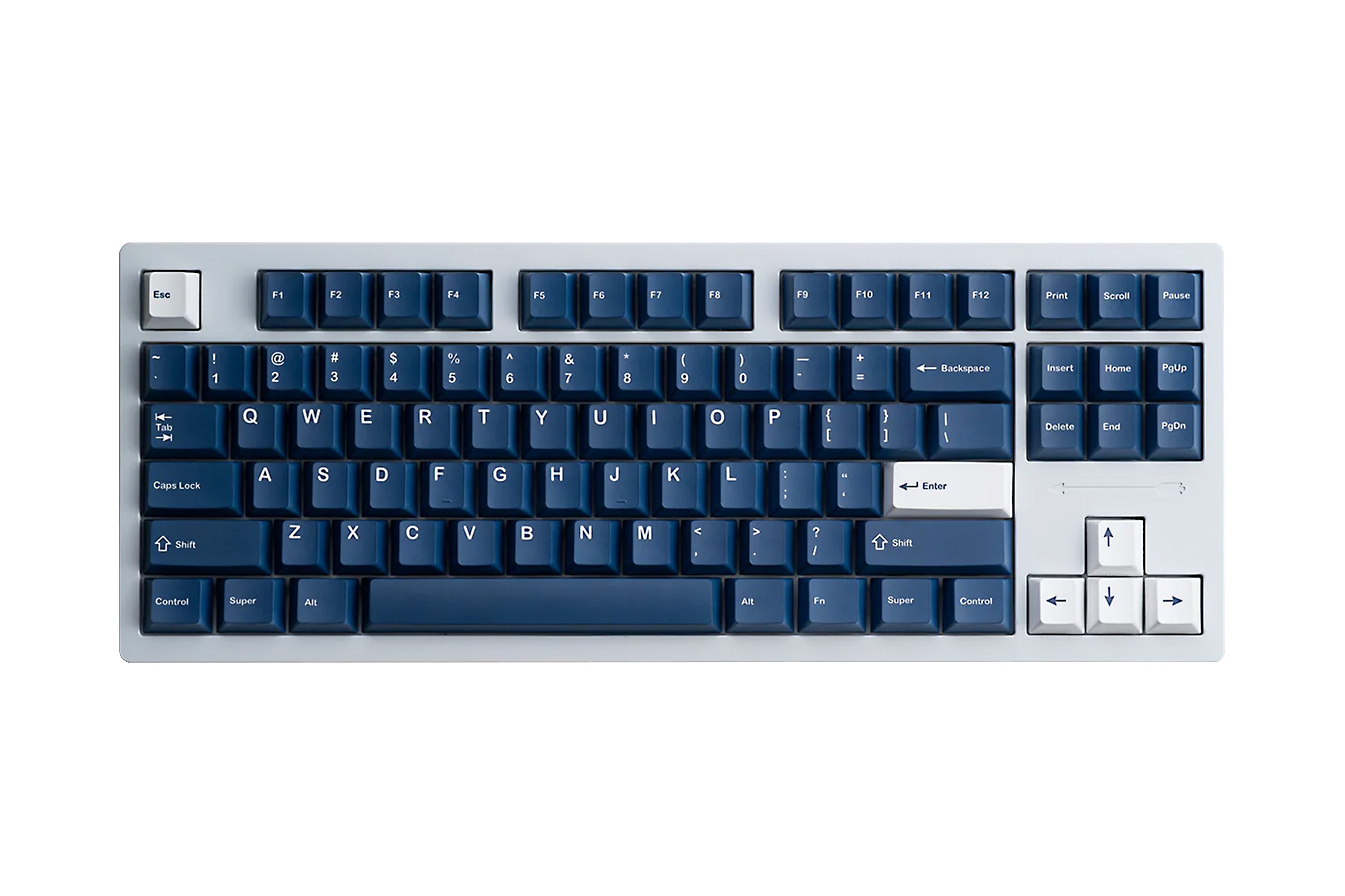 kfaPBT White on Navy Keycaps - KeebsForAll