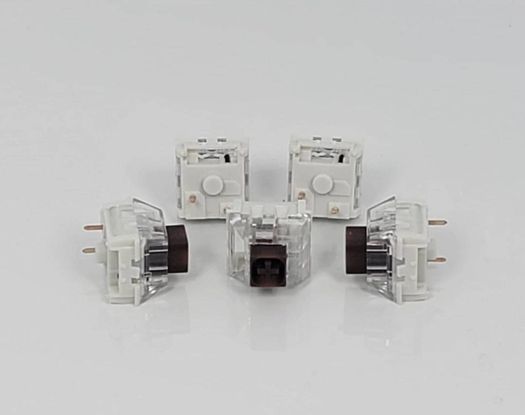 Kailh BOX Browns, mx cherry clone, with its box molding, there is much less wobble compared to the cherries.