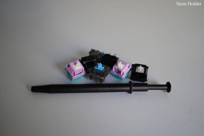 Stem Holder next to Ethereal Pandas, Dusk Pandas Blue Linear, and Durock POM Linears