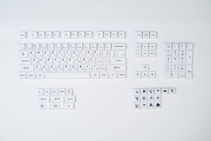 Black on White keycaps with japanese sub-legends, custom ordered by Keebsforall