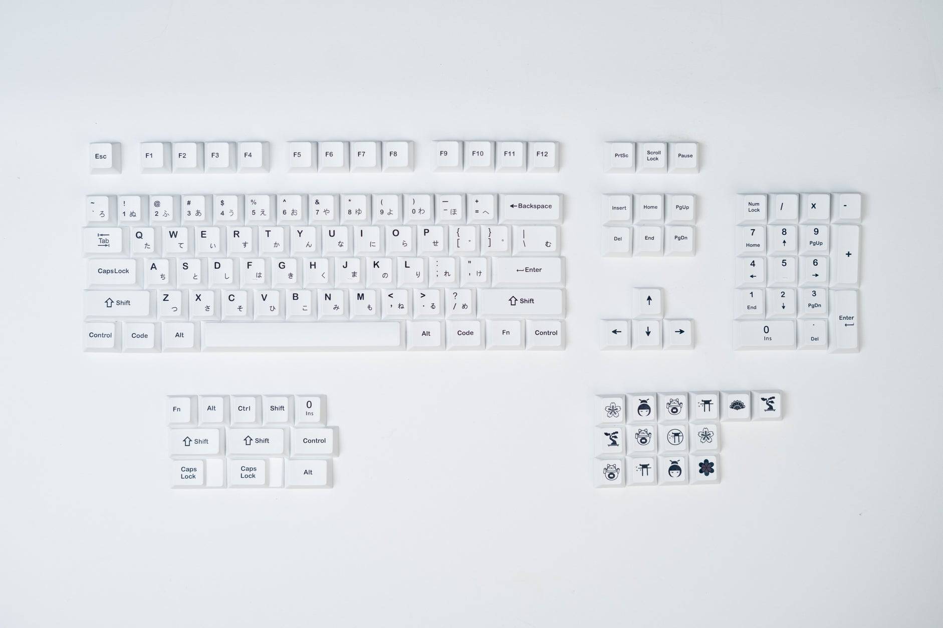 Black on White keycaps with japanese sub-legends, custom ordered by Keebsforall