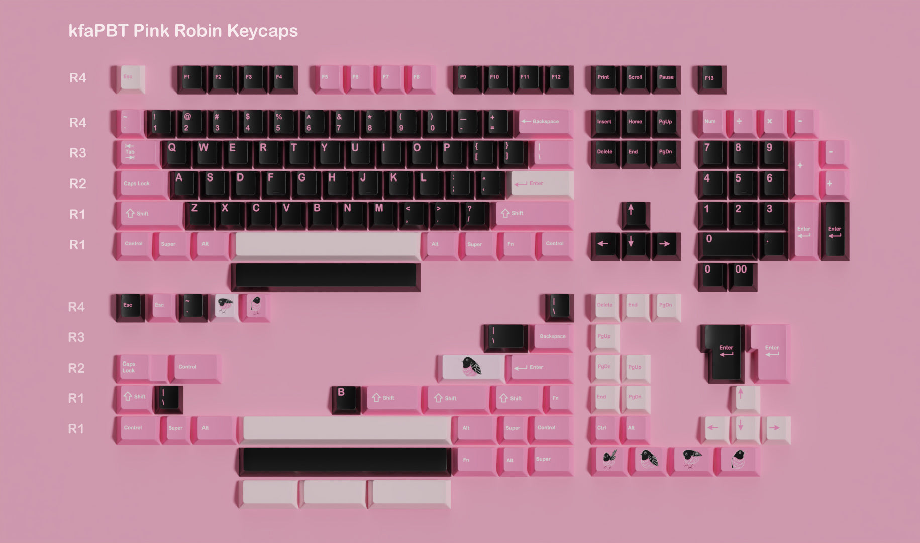 kfaPBT Pink Robin Keycaps - KeebsForAll
