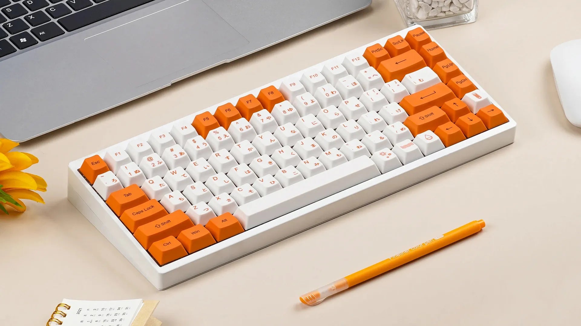 KBDFans Cherry Orange & White Japanese Keycaps