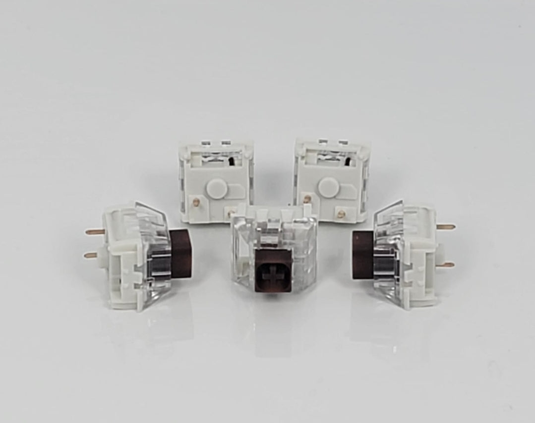 Kailh BOX Browns, mx cherry clone, with its box molding, there is much less wobble compared to the cherries.