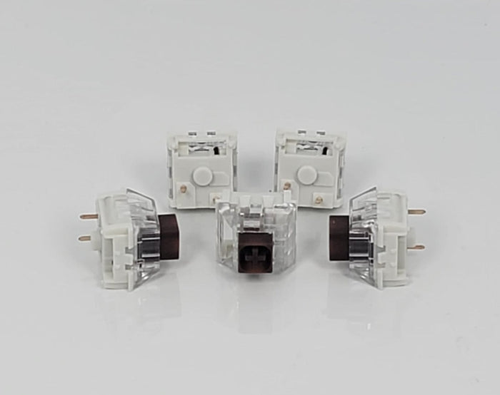 Kailh BOX Browns, mx cherry clone, with its box molding, there is much less wobble compared to the cherries.
