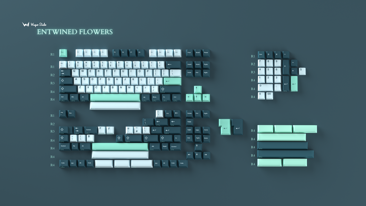 Detailed view of WS Entwined Flowers Keycap Set for Mechanical Keyboards