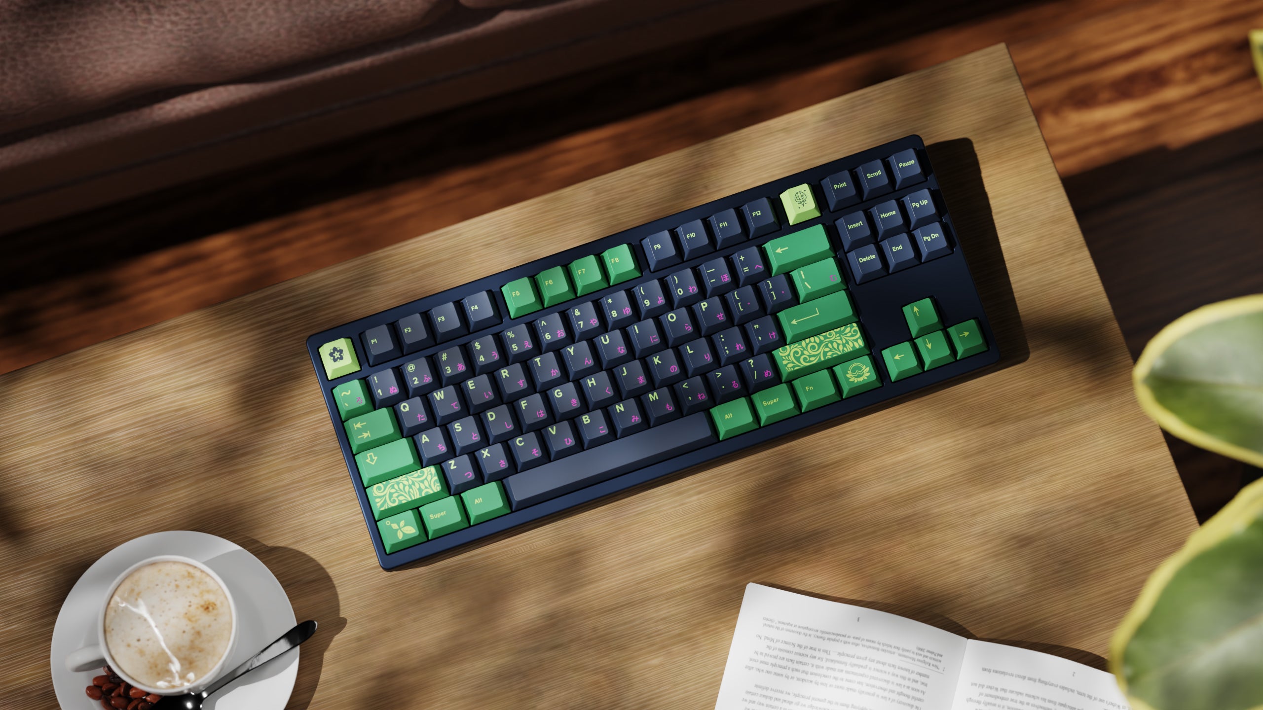 kfaPBT Forest Watcher keycaps navy and green mechanical keyboards. Inspired by lush greenery of a forest with a touch of magic.  