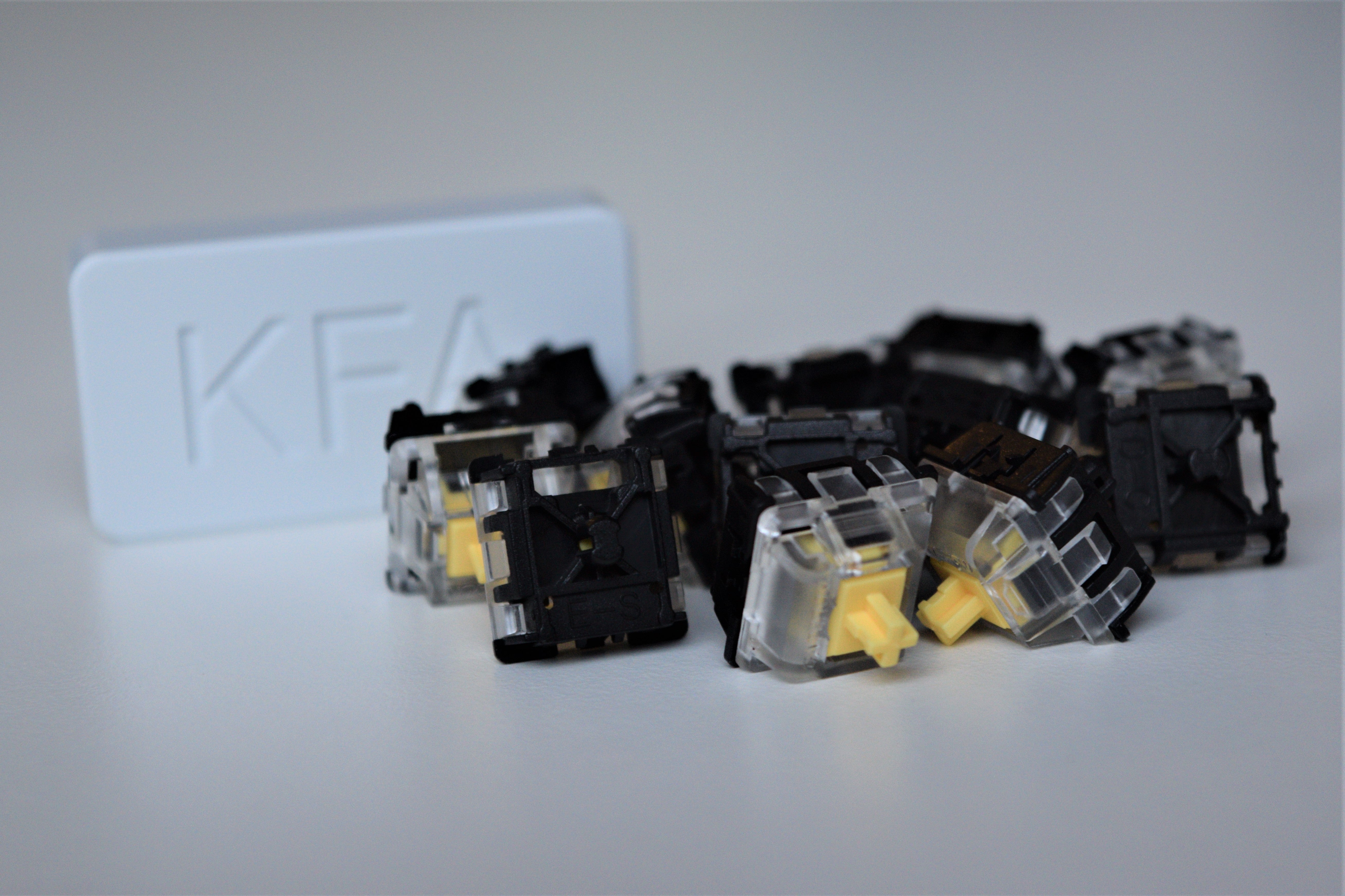 Gateron Optical Yellow Group View with KFA branding out of focus