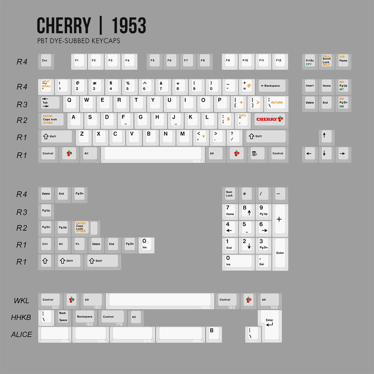 JC Studio Cherry 1953 Keycap Set Dye-Sub PBT for Mechanical Keyboards - JC Studio Cherry Color 1953 Keycap Set brings retro-inspired