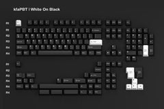 Detailed view of kfaPBT White on Black Keycap Set for Mechanical Keyboards