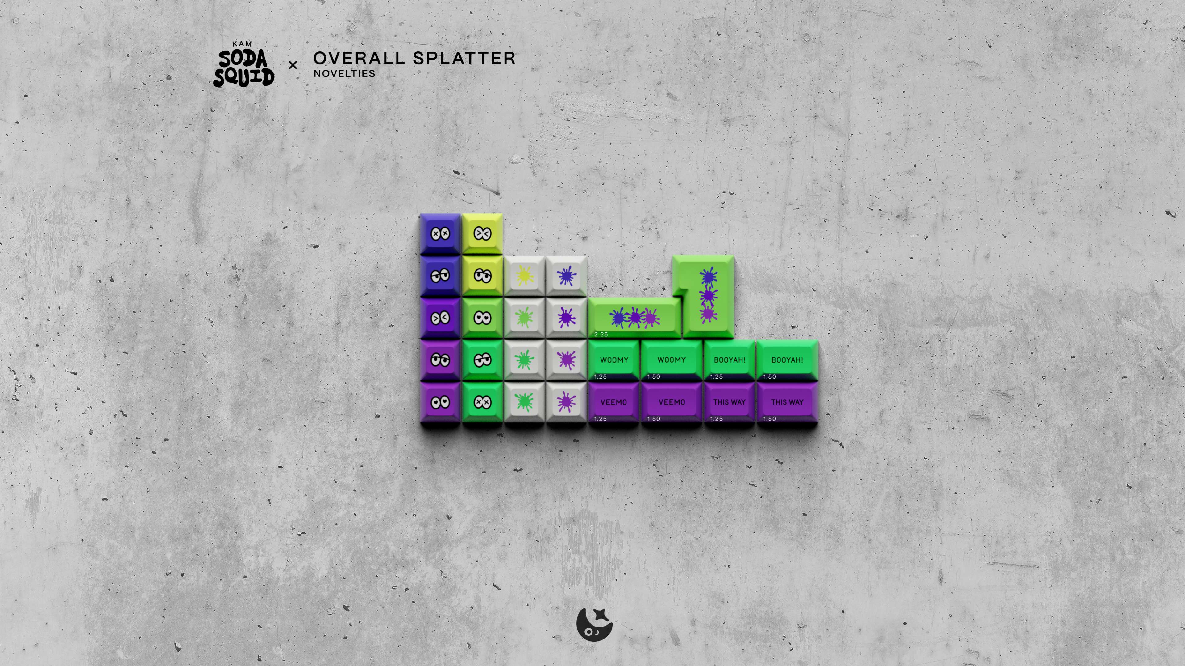 Image of the overall splatter novelties keycap kit for the KAM Soda Squid keycap set for custom mechanical computer keyboards.