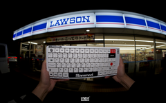 Liberty Walk x Original Konbini OK-1 Keyboard held in front of Lawson convenience store Japan