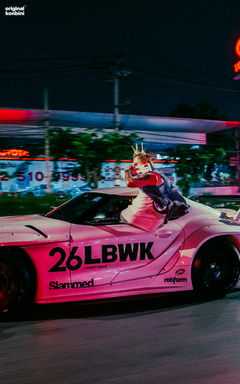 LBWK x Original Konbini keyboard lifestyle shot on Liberty Walk modified car