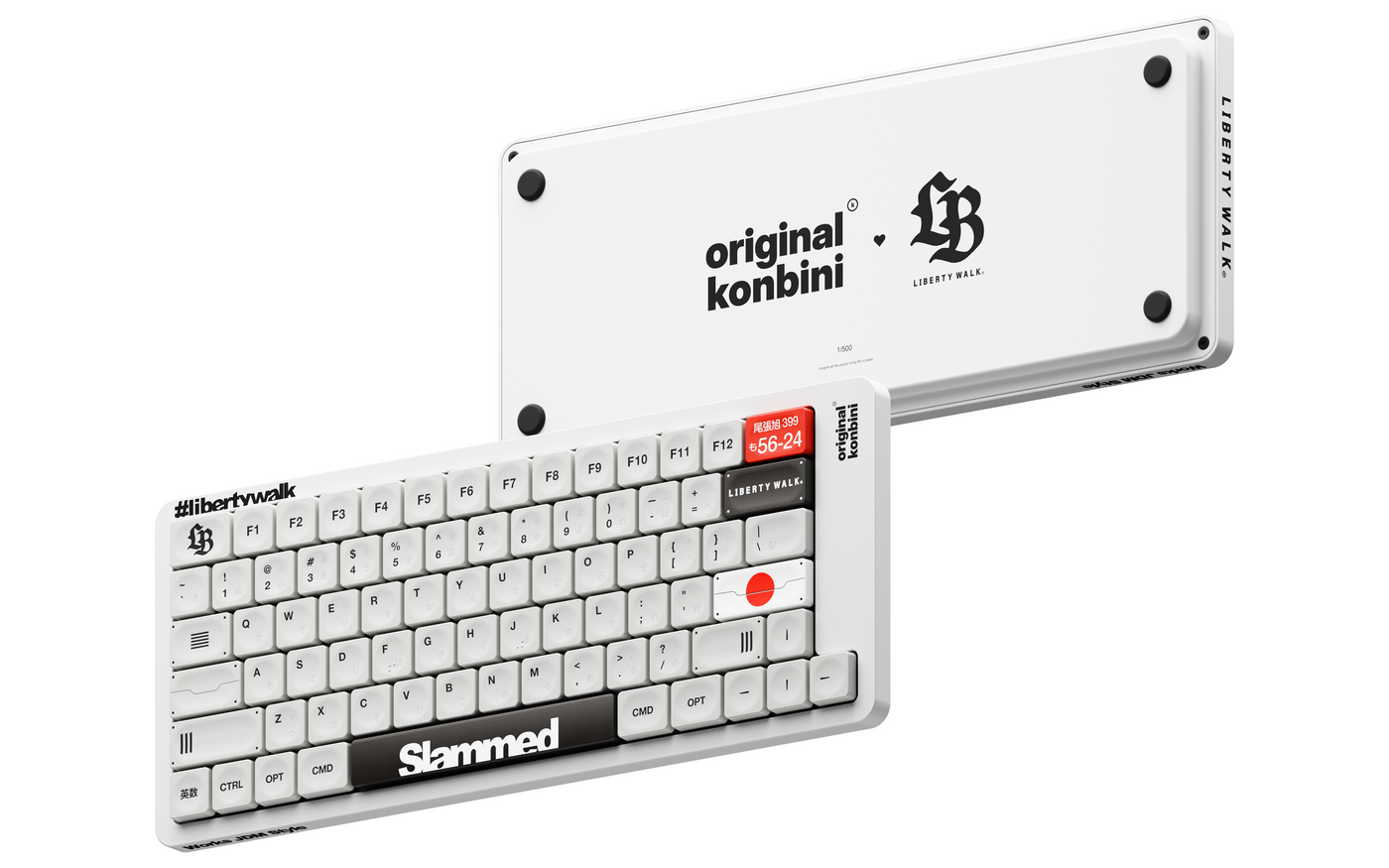 [Pre-Order] Liberty Walk x Original Konbini OK-1 Mechanical Keyboard White Edition - Front and Back View