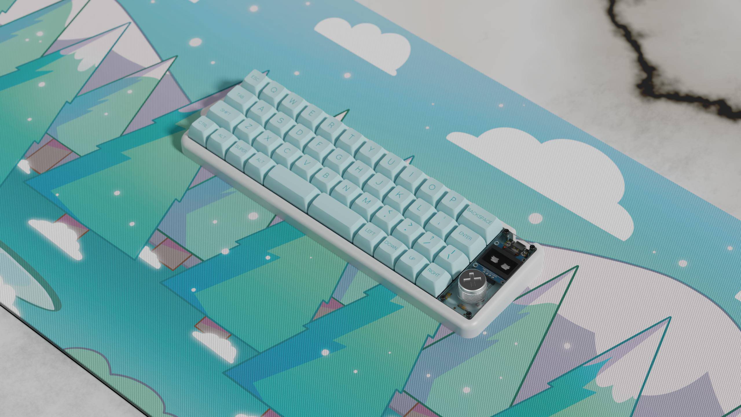 Bored Bear Deskmat with full keyboard proxied by KeebsForAll