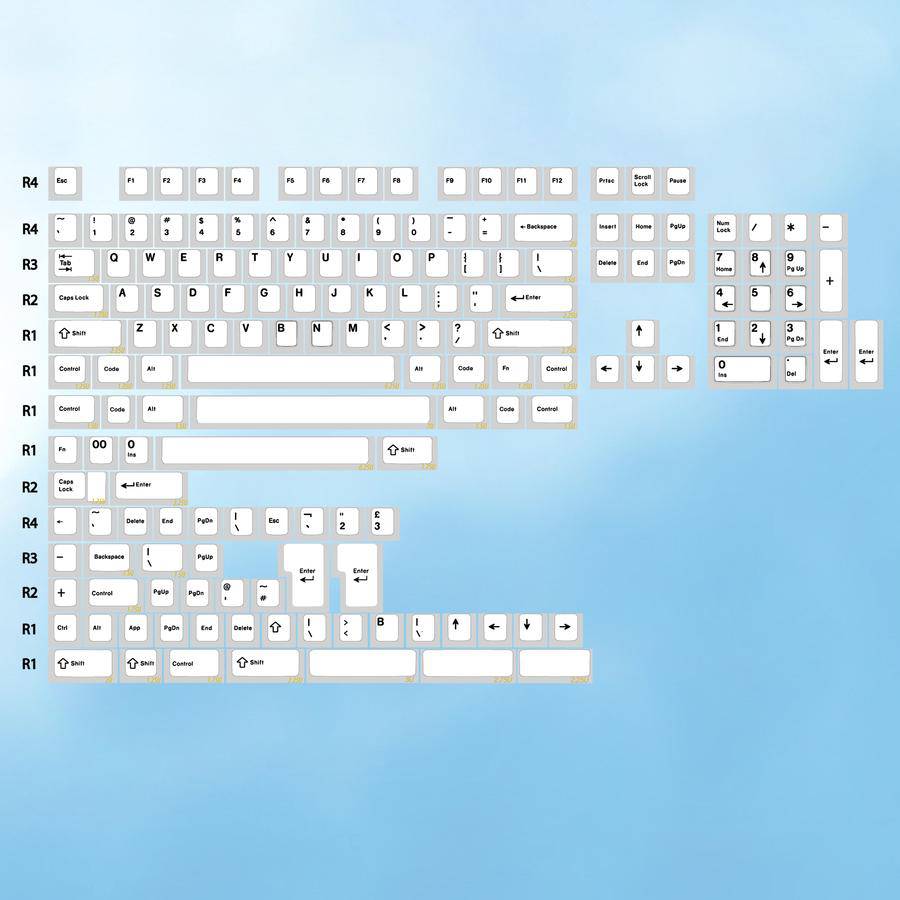 kbdfans Black on White PBT Doubleshot keycaps layout