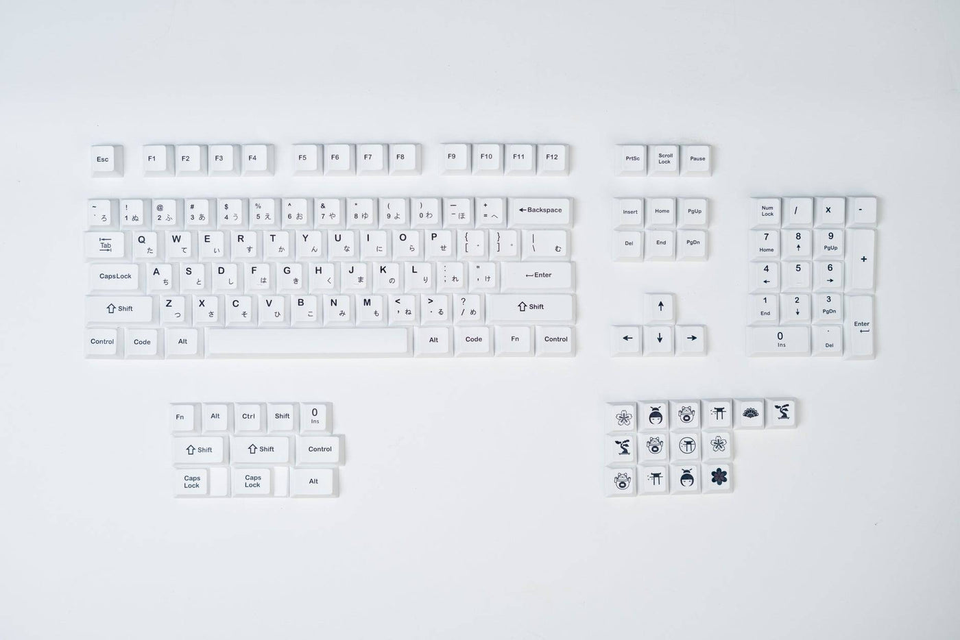 Black on White keycaps with japanese sub-legends, custom ordered by Keebsforall