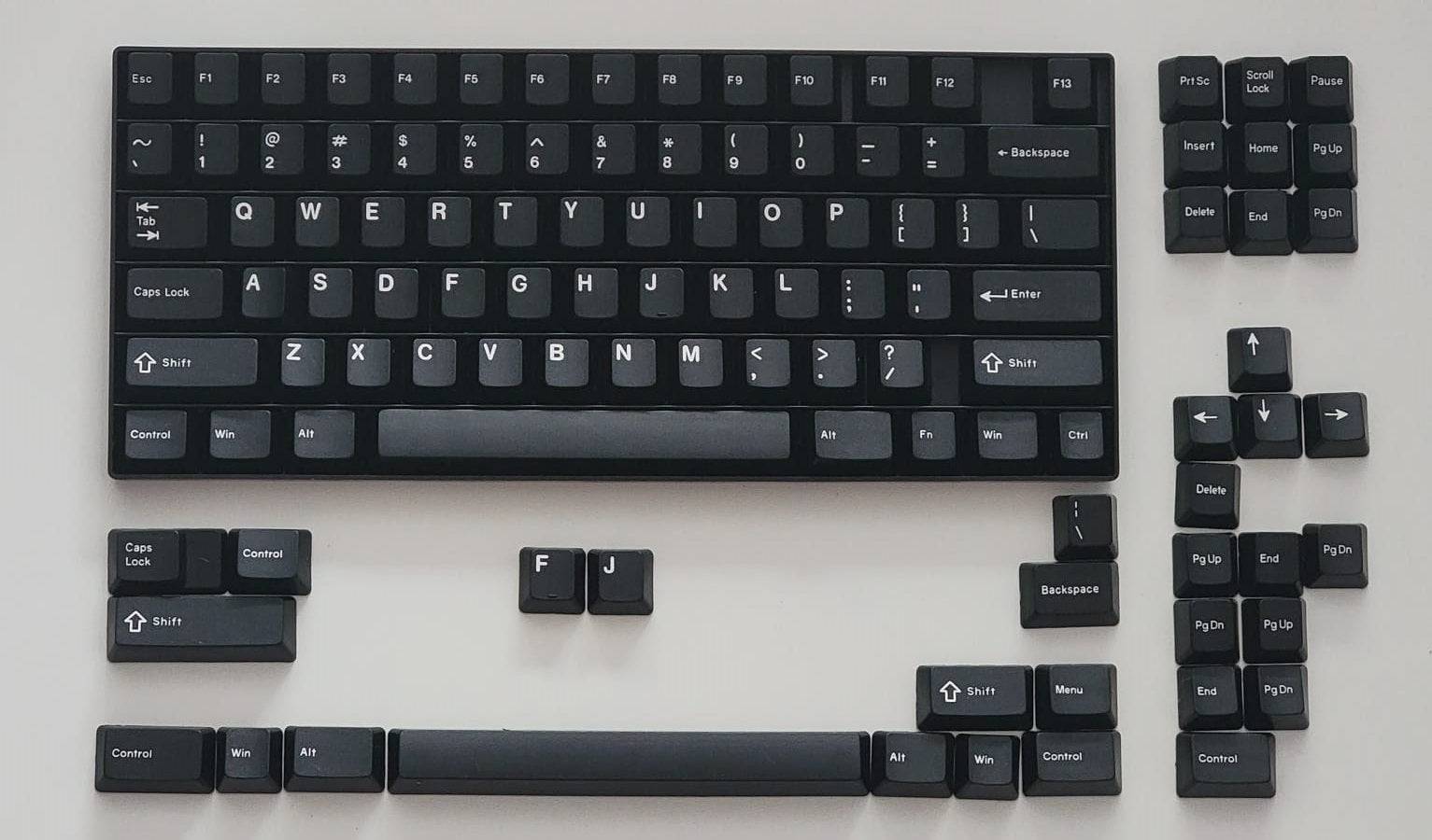 Real life photo of the DCS White on Black Keycaps, perfect for those simpler lookers
