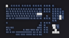Detailed view of kfaPBT White on Navy Keycaps for Mechanical Keyboards