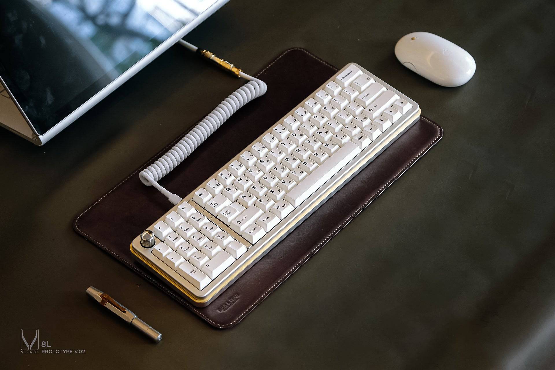 Viendi 8L full keyboard shown in a setup using the Mist color variant proxied by KeebsForAll
