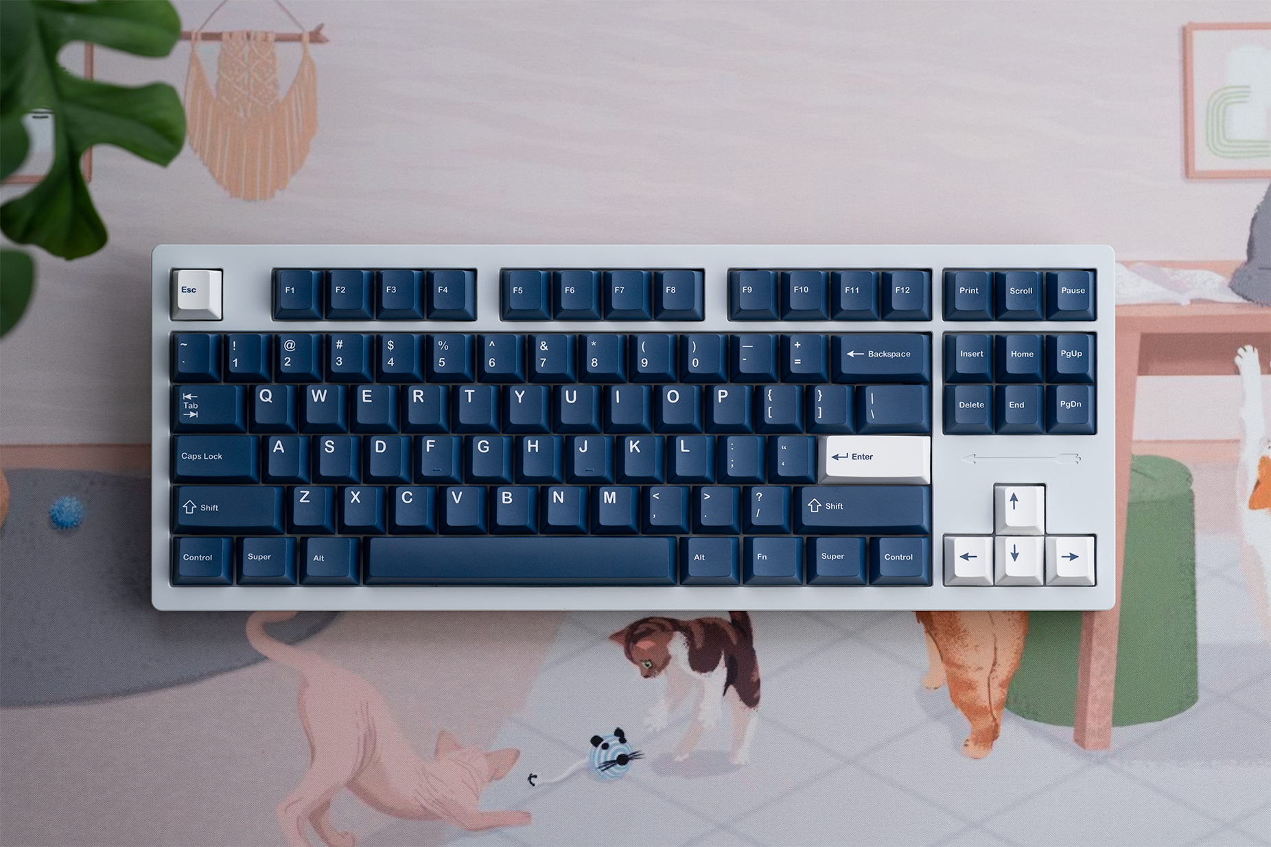 kfaPBT White on Navy Keycaps - KeebsForAll