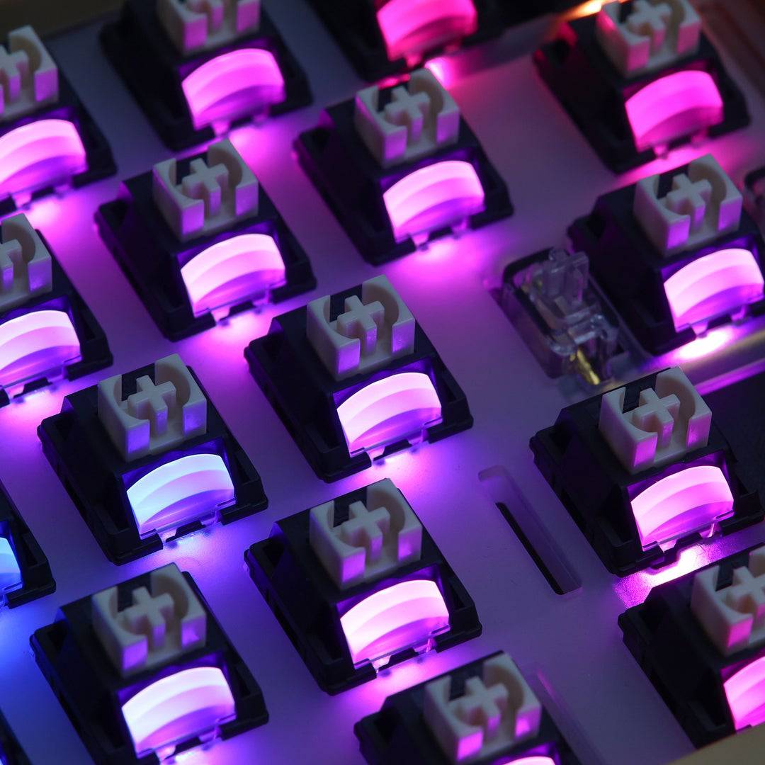 Look how the purple light stay true to its color as it shines through the TTC Hey switches. Purchase here at KeebsForAll