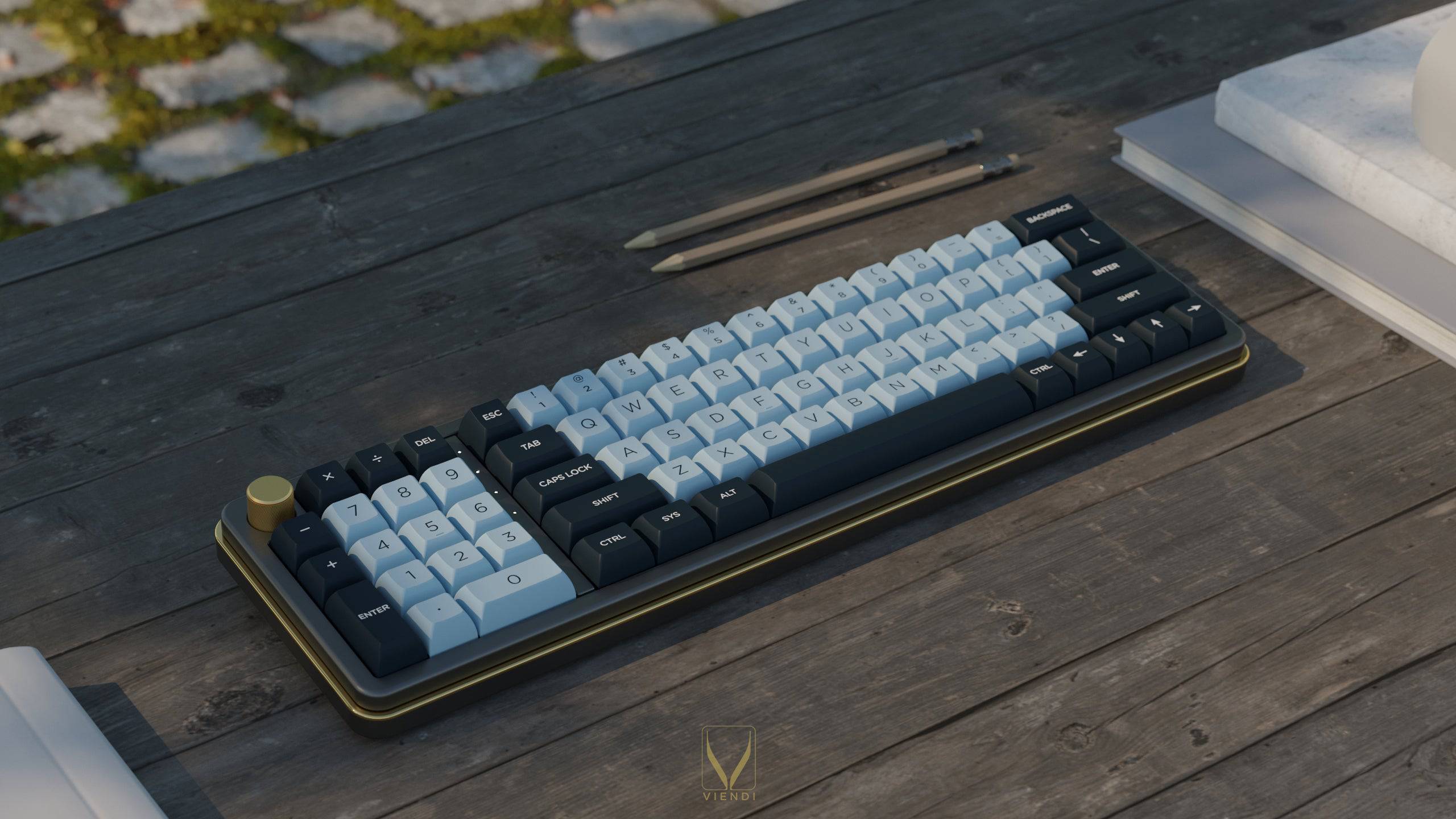 Viendi 8L keyboard shown in the Shadow color variant proxied by KeebsForAll