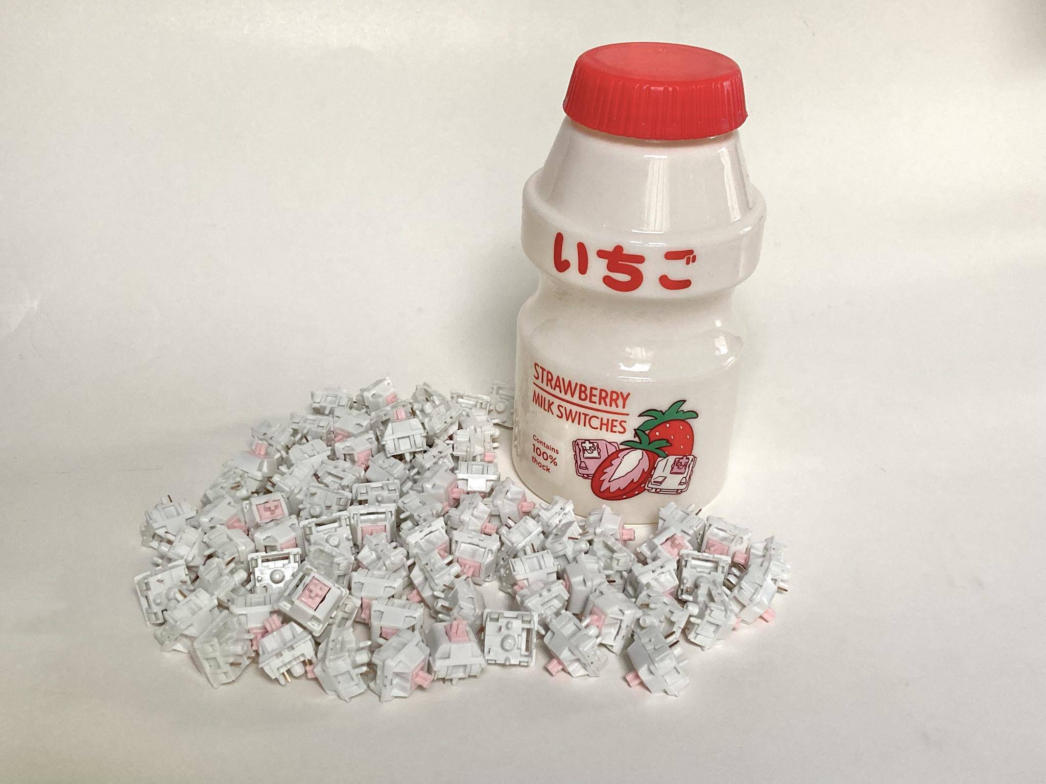 [KFA MARKETPLACE] (79) Tecsee Strawberry Milk switches in Milk Container - KeebsForAll