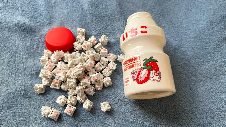 [KFA MARKETPLACE] 70x Lubed Strawberry Milk Linear Switches (With bottle case)